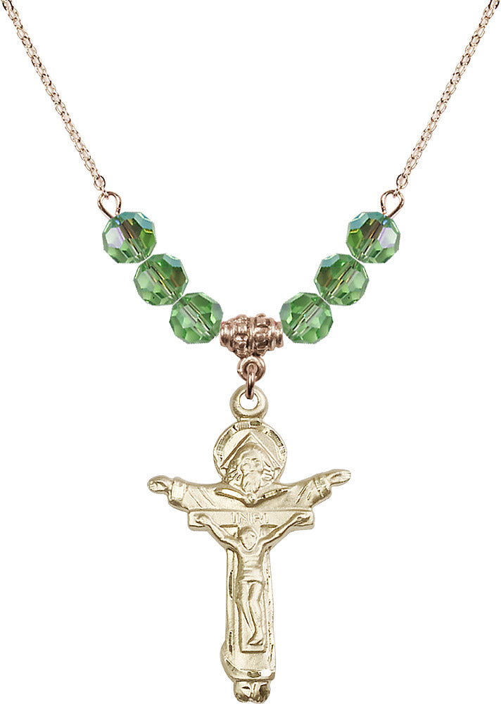 14kt Gold Filled Trinity Crucifix Birthstone Necklace with Peridot Beads - 0065