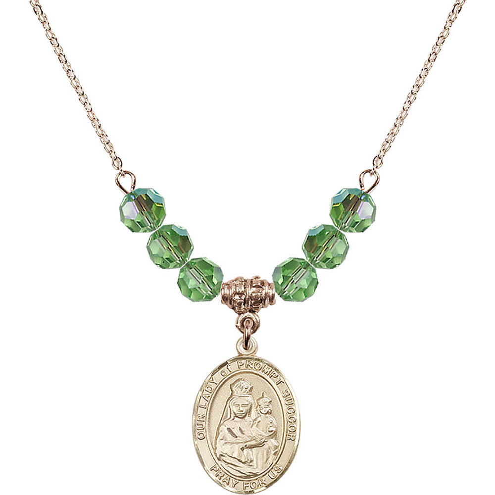 14kt Gold Filled Our Lady of Prompt Succor Birthstone Necklace with Peridot Beads - 8299