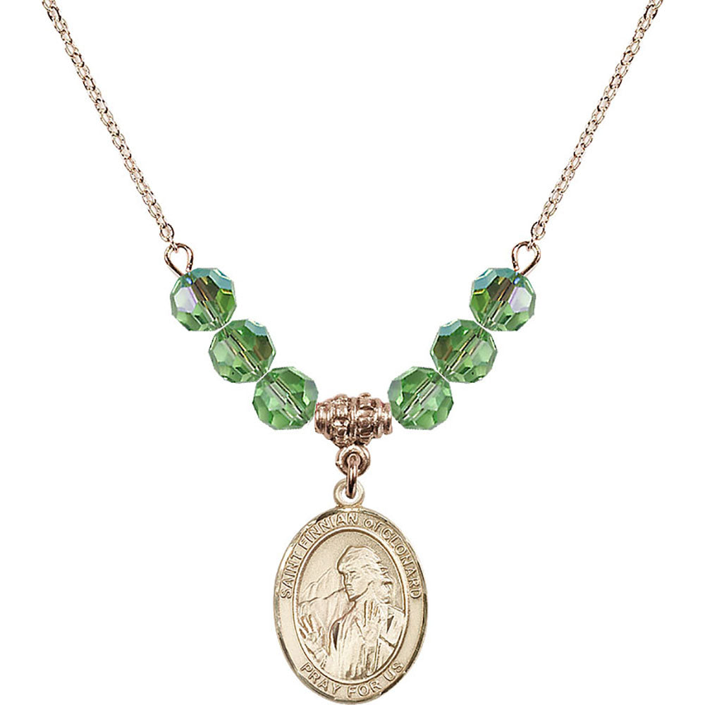 14kt Gold Filled Saint Finnian of Clonard Birthstone Necklace with Peridot Beads - 8308