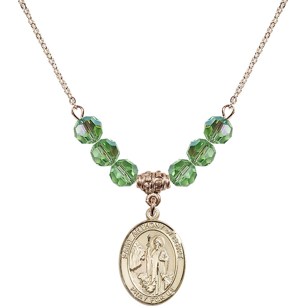 14kt Gold Filled Saint Anthony of Egypt Birthstone Necklace with Peridot Beads - 8317