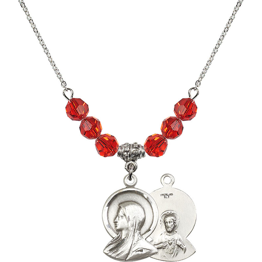 Sterling Silver Madonna Birthstone Necklace with Ruby Beads - 0020