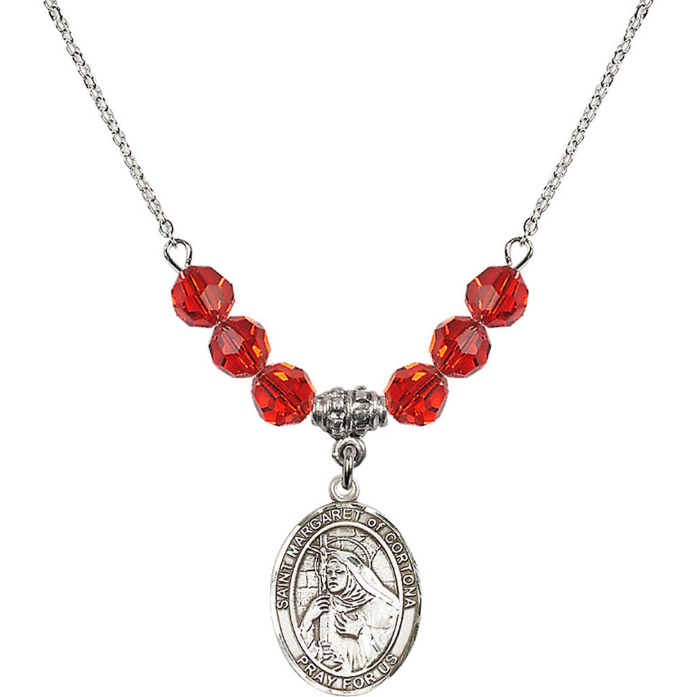 Sterling Silver Saint Margaret of Cortona Birthstone Necklace with Ruby Beads - 8301