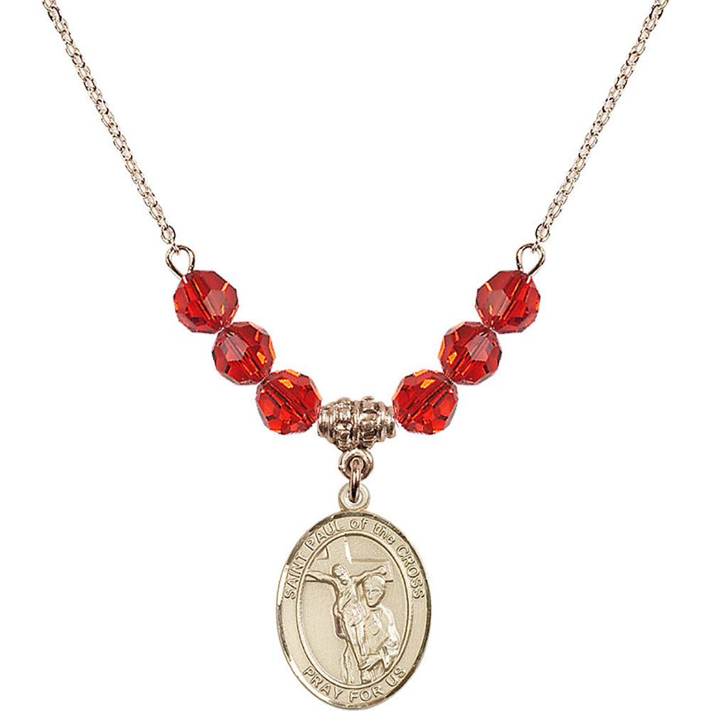 14kt Gold Filled Saint Paul of the Cross Birthstone Necklace with Ruby Beads - 8318