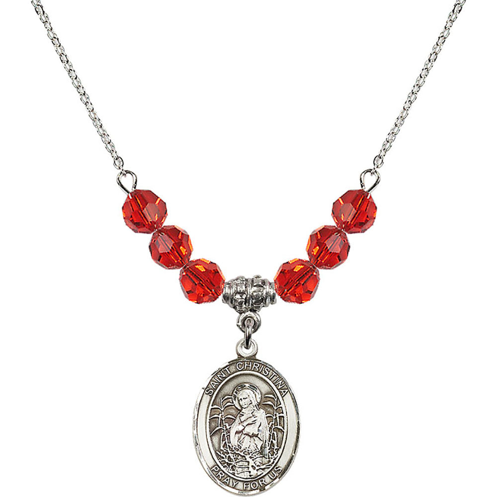 Sterling Silver Saint Christina the Astonishing Birthstone Necklace with Ruby Beads - 8320