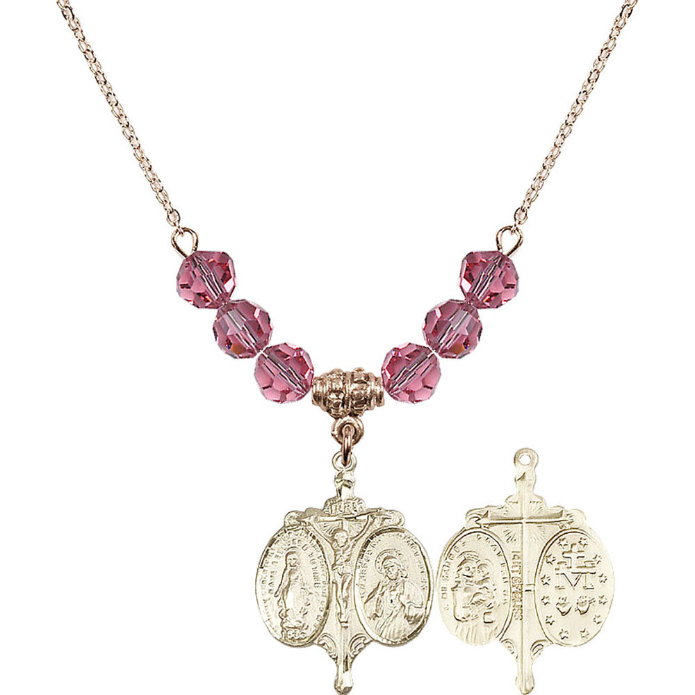 14kt Gold Filled Novena Birthstone Necklace with Rose Beads - 0021