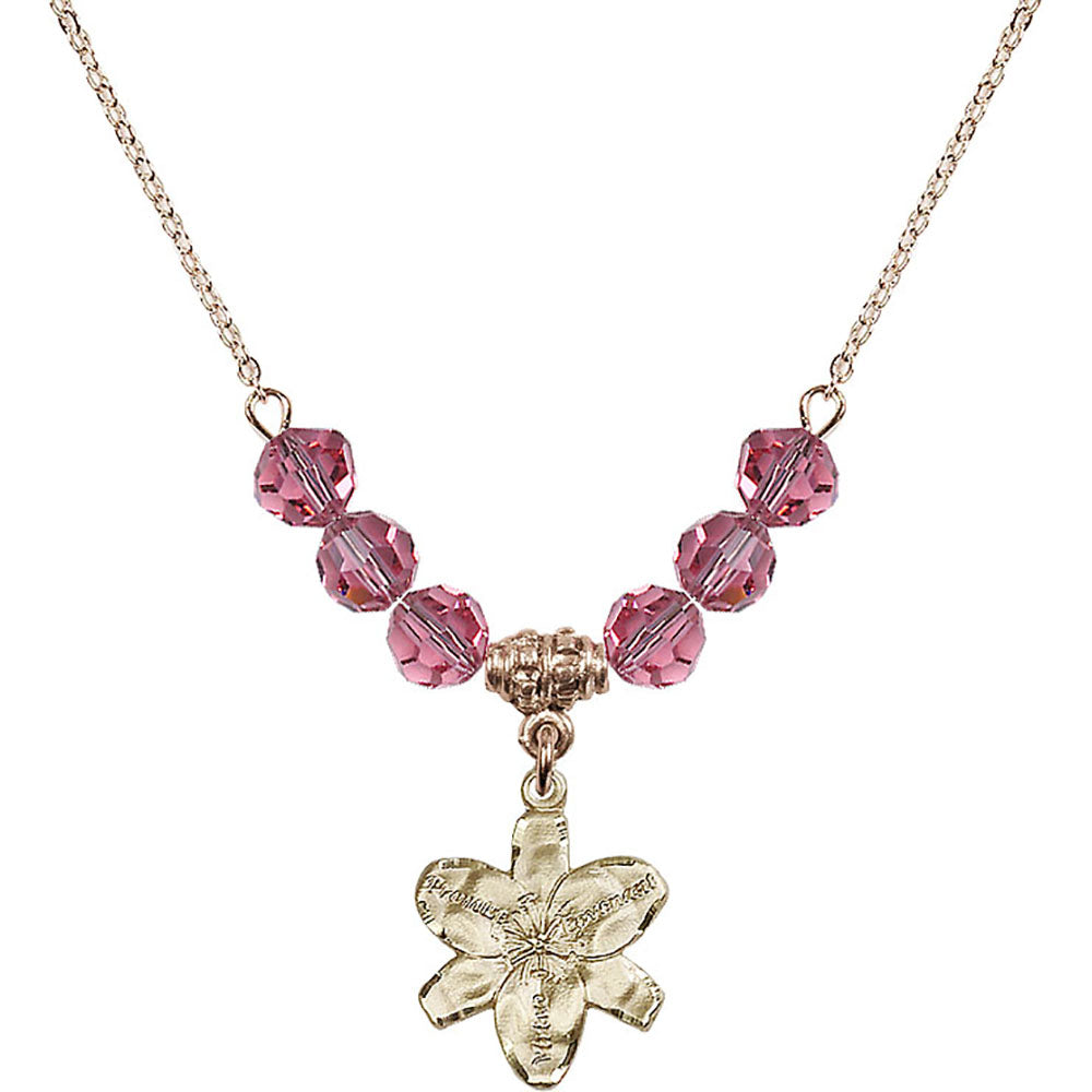 14kt Gold Filled Chastity Birthstone Necklace with Rose Beads - 0088