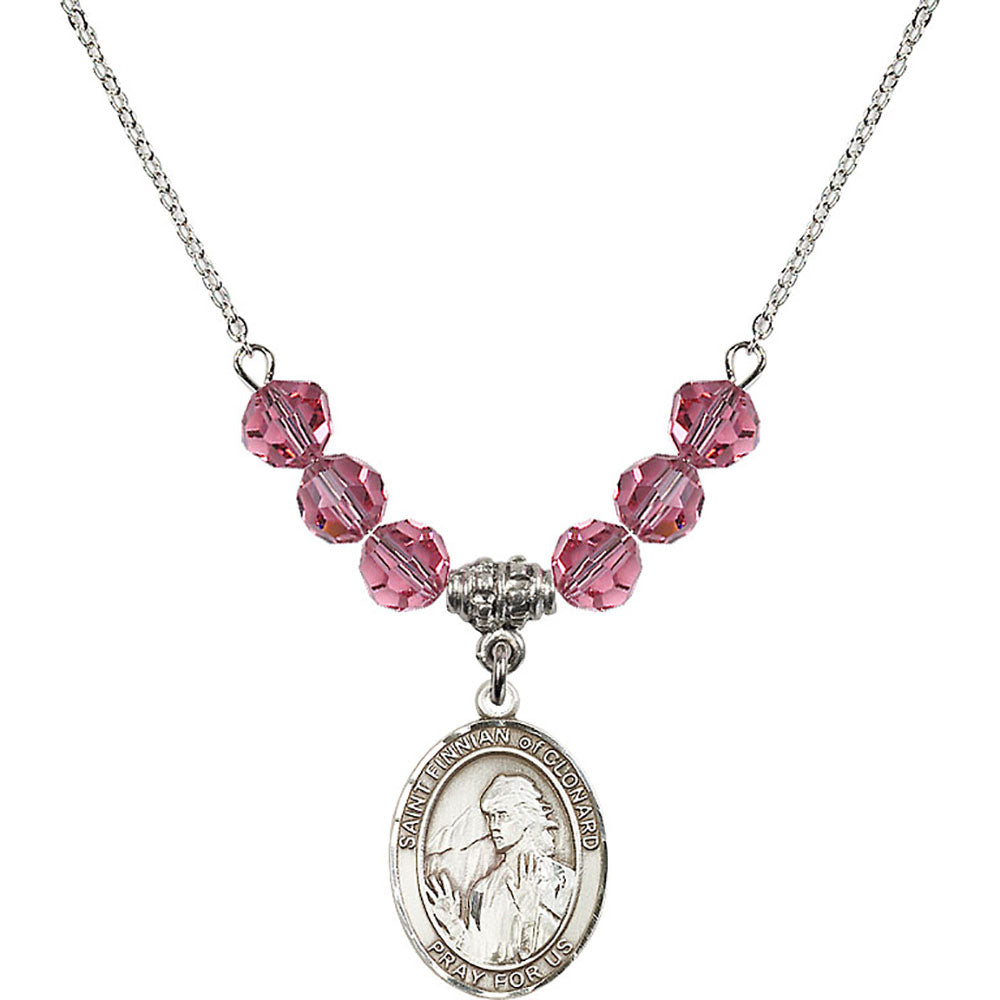 Sterling Silver Saint Finnian of Clonard Birthstone Necklace with Rose Beads - 8308