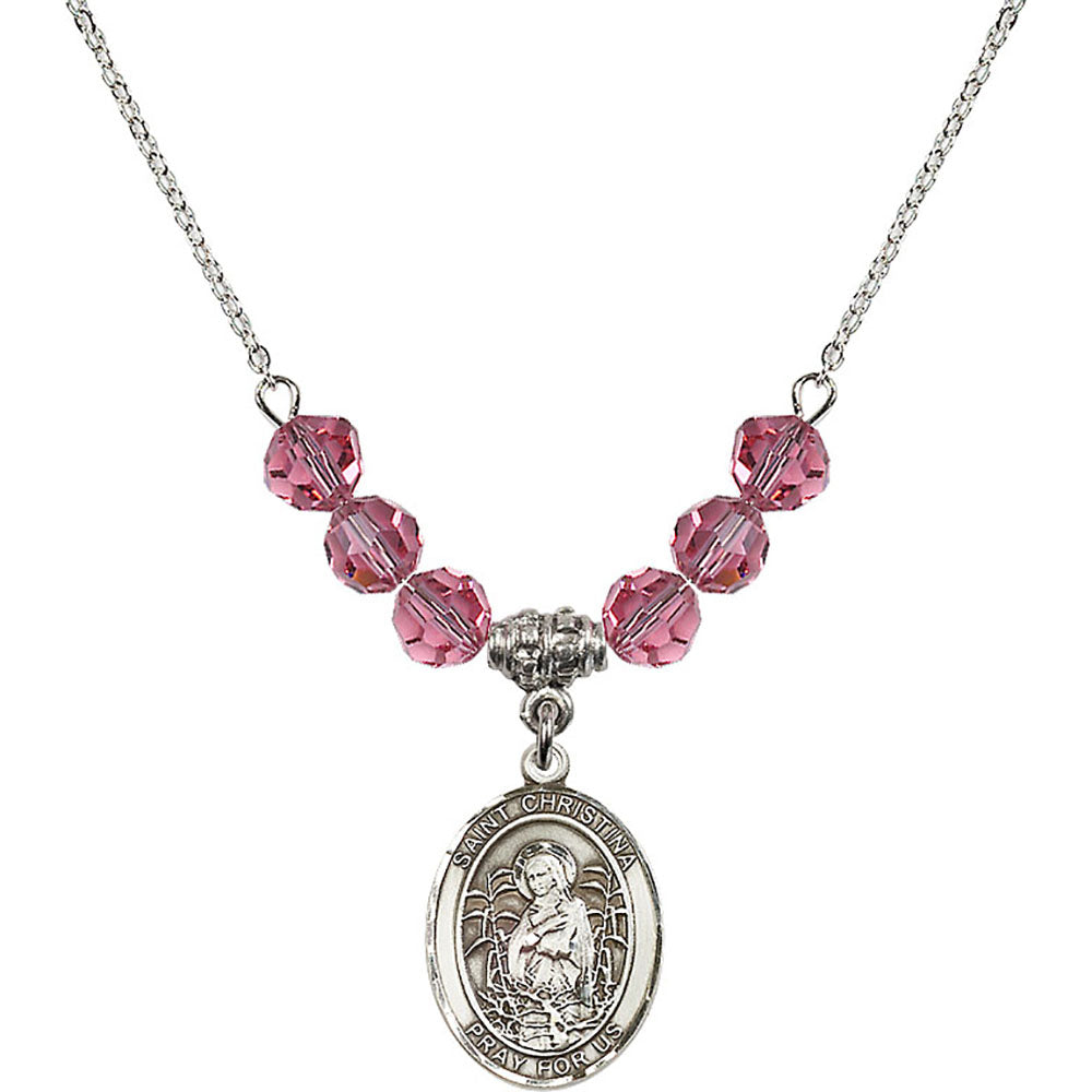 Sterling Silver Saint Christina the Astonishing Birthstone Necklace with Rose Beads - 8320