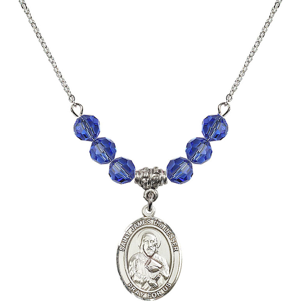 Sterling Silver Saint James the Lesser Birthstone Necklace with Sapphire Beads - 8277