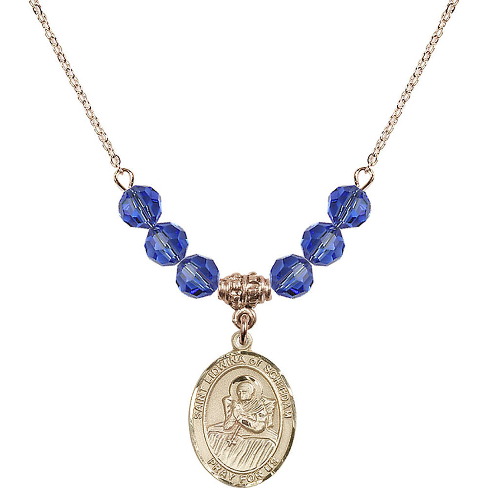 14kt Gold Filled Saint Lidwina of Schiedam Birthstone Necklace with Sapphire Beads - 8297