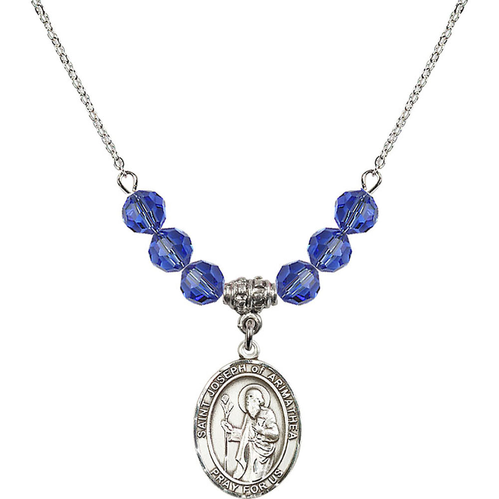 Sterling Silver Saint Joseph of Arimathea Birthstone Necklace with Sapphire Beads - 8300