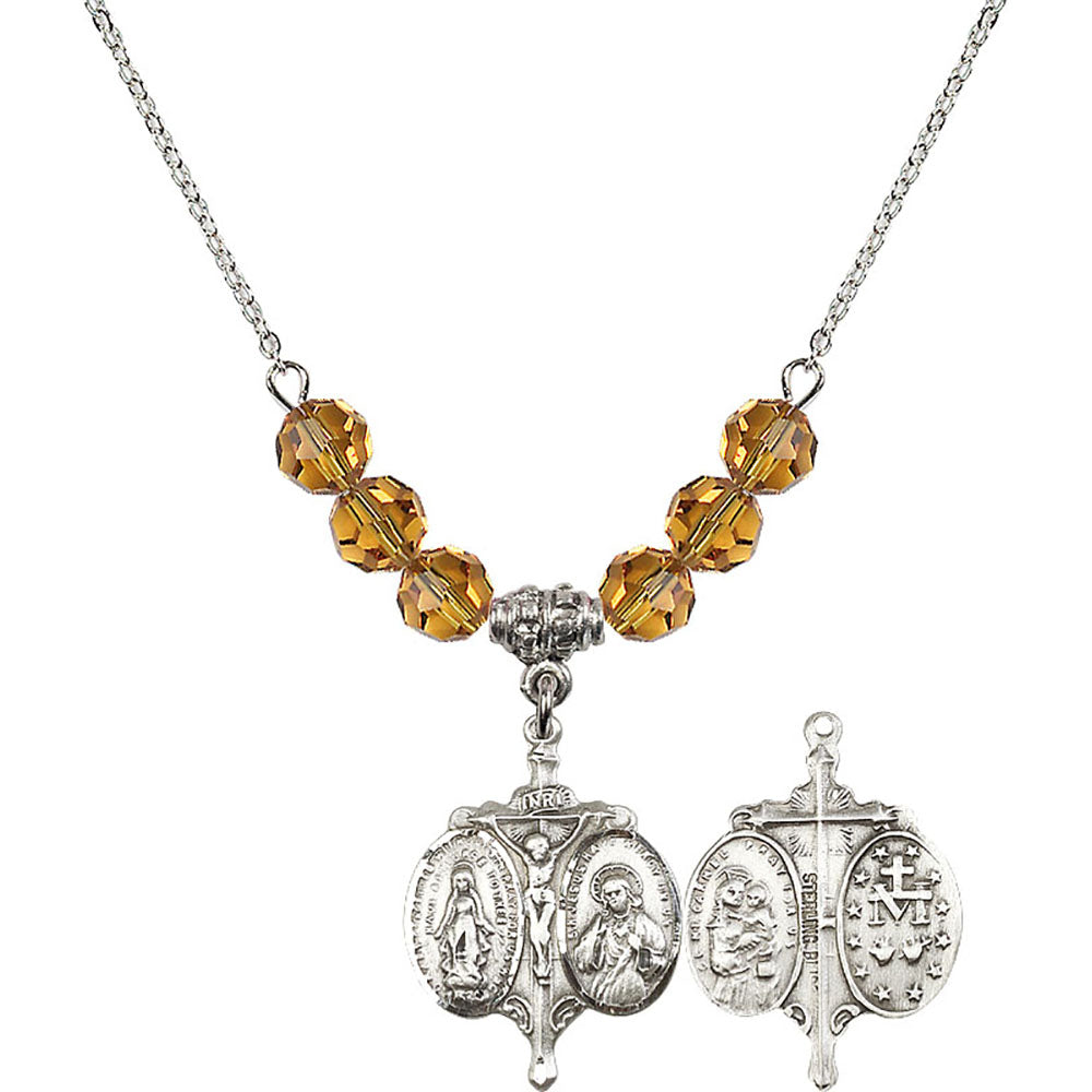 Sterling Silver Novena Birthstone Necklace with Topaz Beads - 0021