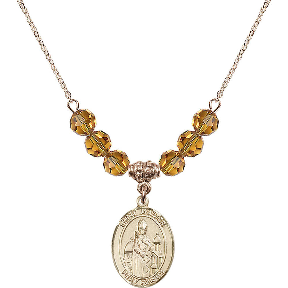 14kt Gold Filled Saint Walter of Pontoise Birthstone Necklace with Topaz Beads - 8285