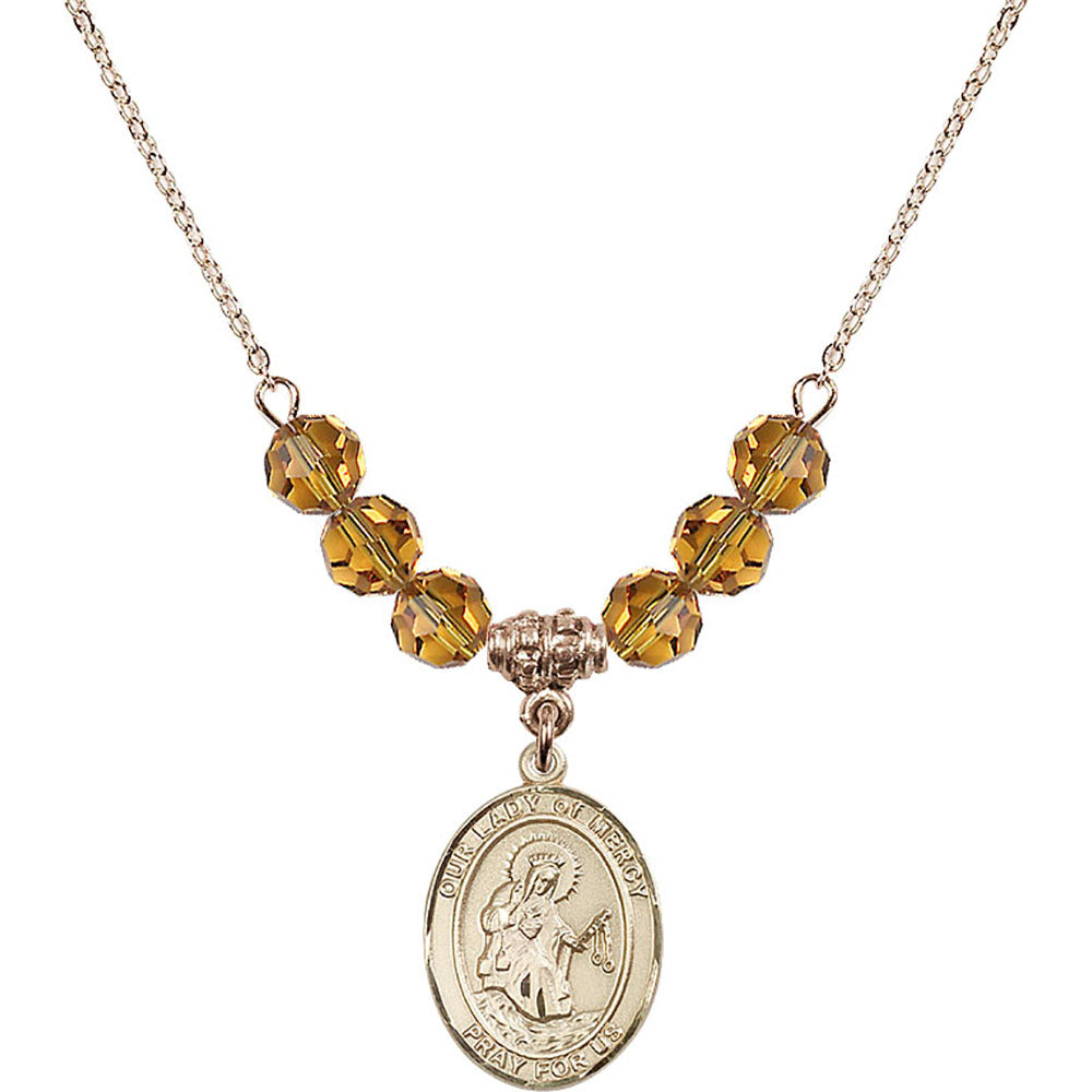 14kt Gold Filled Our Lady of Mercy Birthstone Necklace with Topaz Beads - 8289