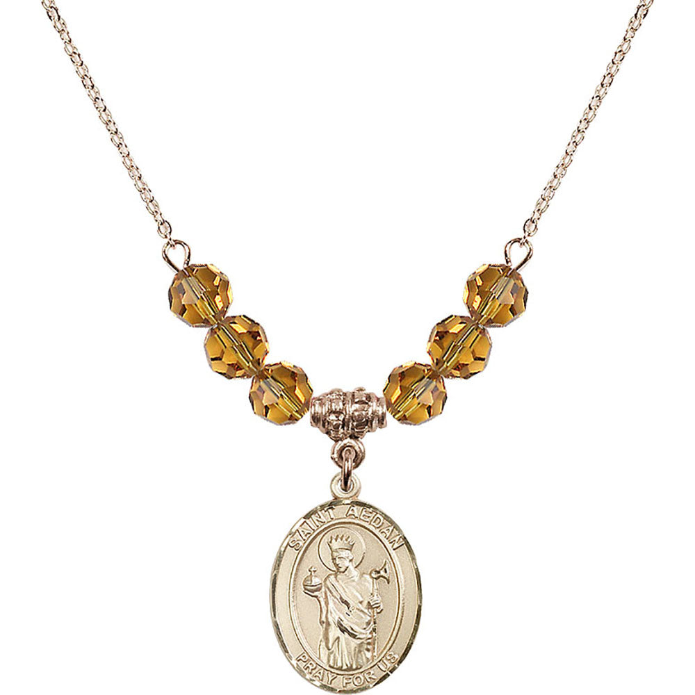 14kt Gold Filled Saint Aedan of Ferns Birthstone Necklace with Topaz Beads - 8293