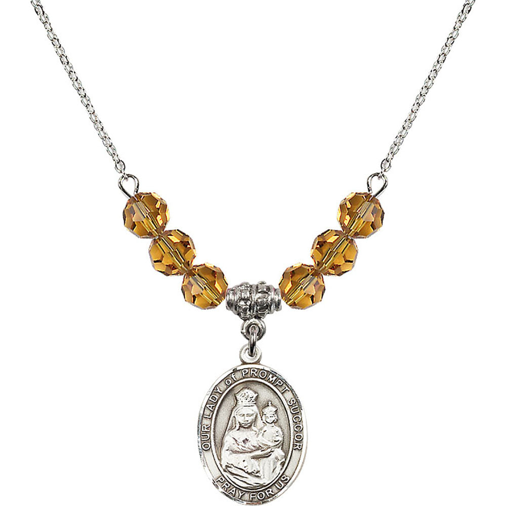 Sterling Silver Our Lady of Prompt Succor Birthstone Necklace with Topaz Beads - 8299