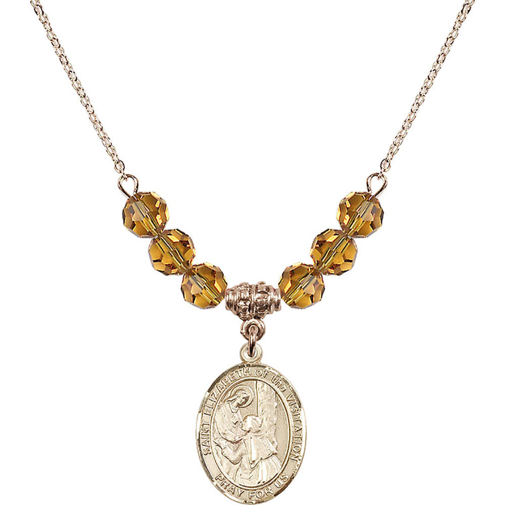 14kt Gold Filled Saint Elizabeth of the Visitation Birthstone Necklace with Topaz Beads - 8311