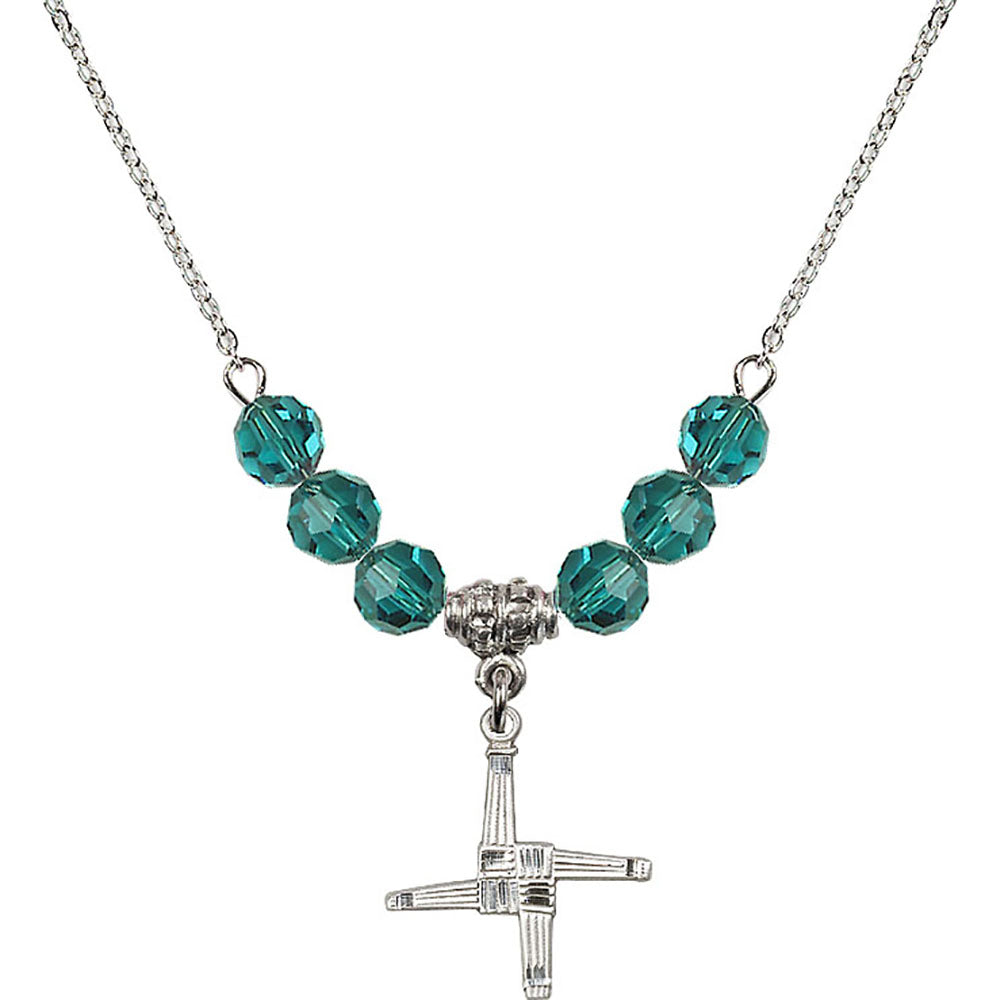 Sterling Silver Saint Brigid Cross Birthstone Necklace with Zircon Beads - 0290