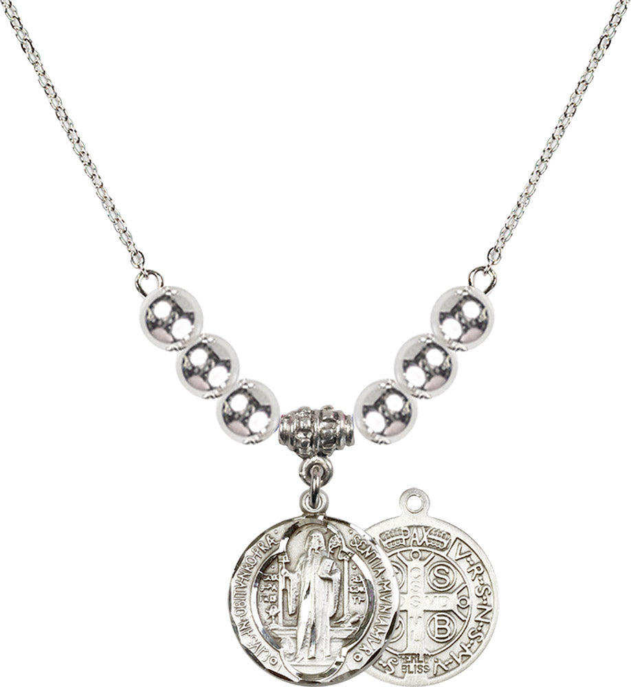 Sterling Silver Saint Benedict Birthstone Necklace with Sterling Silver Beads - 0026