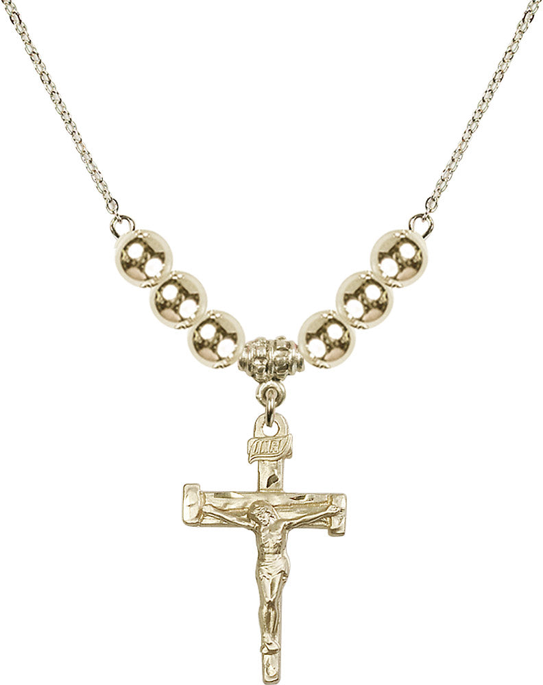 14kt Gold Filled Nail Crucifix Birthstone Necklace with Gold Filled Beads - 0073