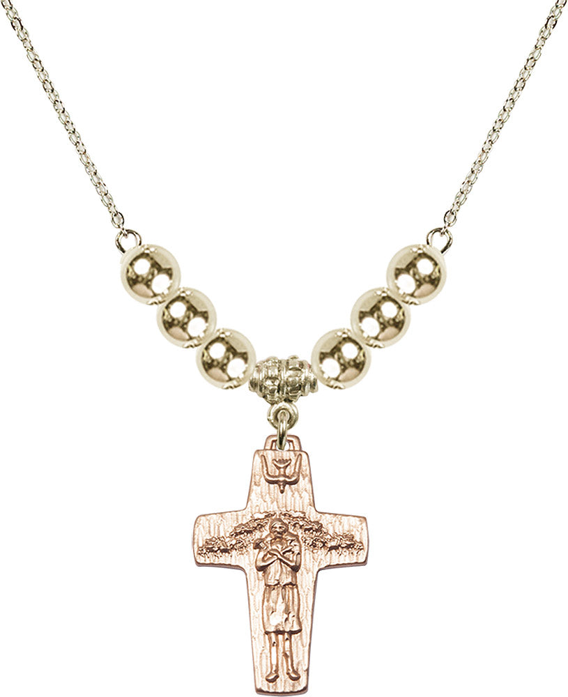 14kt Gold Filled Papal Crucifix Birthstone Necklace with Gold Filled Beads - 0569