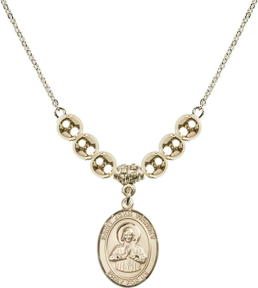 14kt Gold Filled Saint John Vianney Birthstone Necklace with Gold Filled Beads - 8282