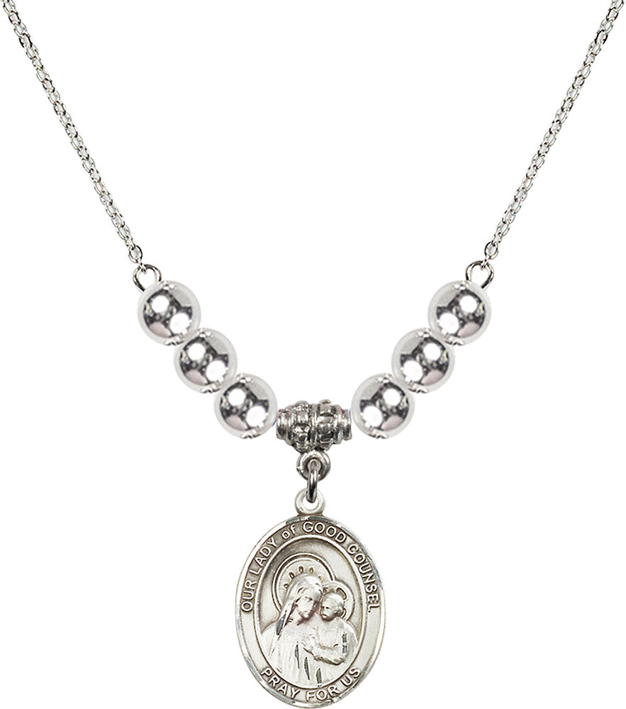 Sterling Silver Our Lady of Good Counsel Birthstone Necklace with Sterling Silver Beads - 8287