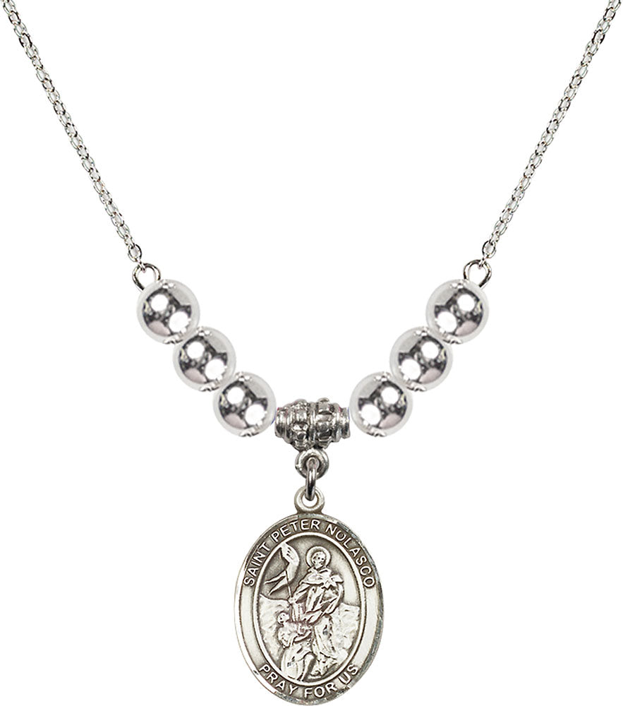 Sterling Silver Saint Peter Nolasco Birthstone Necklace with Sterling Silver Beads - 8291