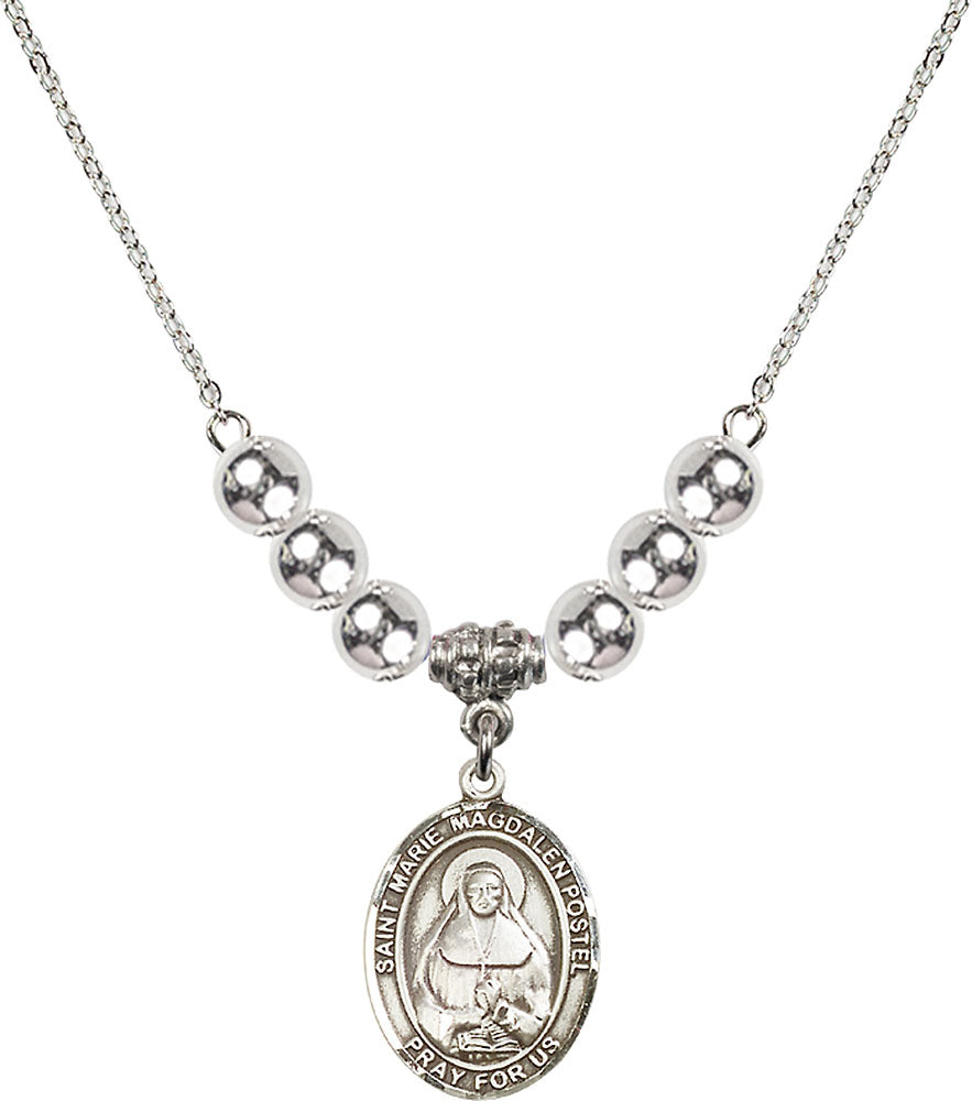 Sterling Silver Saint Marie Magdalen Postel Birthstone Necklace with Sterling Silver Beads - 8294