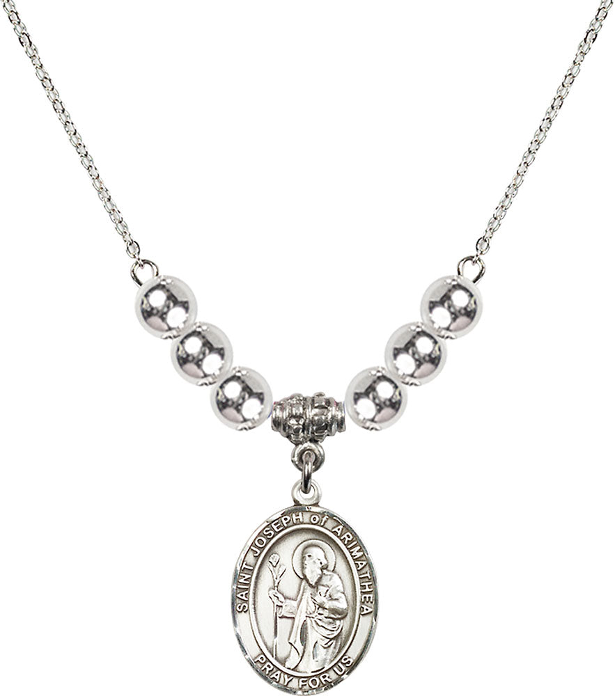 Sterling Silver Saint Joseph of Arimathea Birthstone Necklace with Sterling Silver Beads - 8300