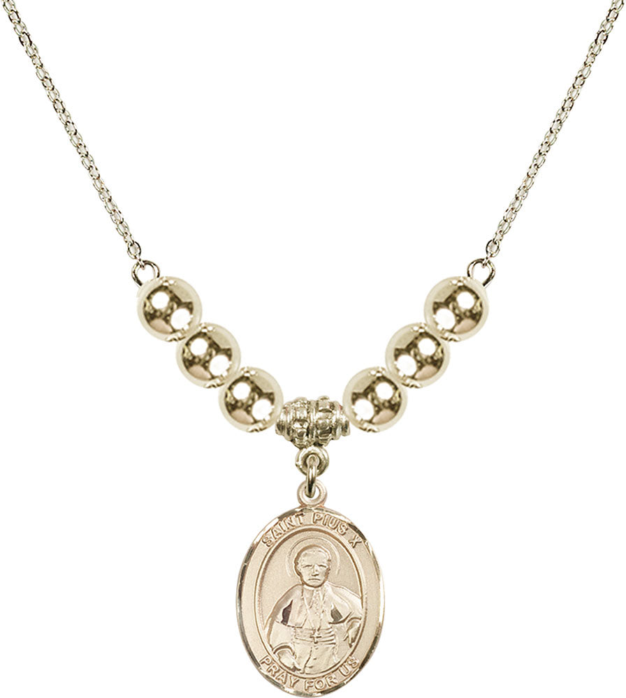 14kt Gold Filled Saint Pius X Birthstone Necklace with Gold Filled Beads - 8305