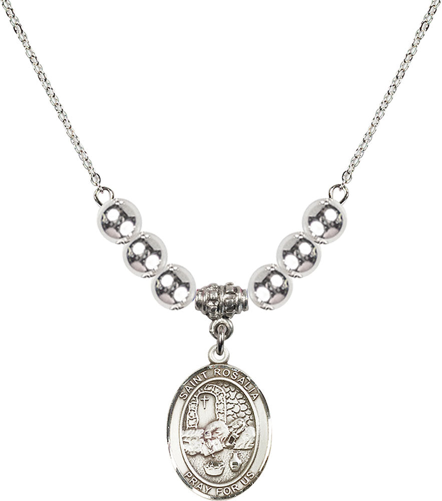 Sterling Silver Saint Rosalia Birthstone Necklace with Sterling Silver Beads - 8309