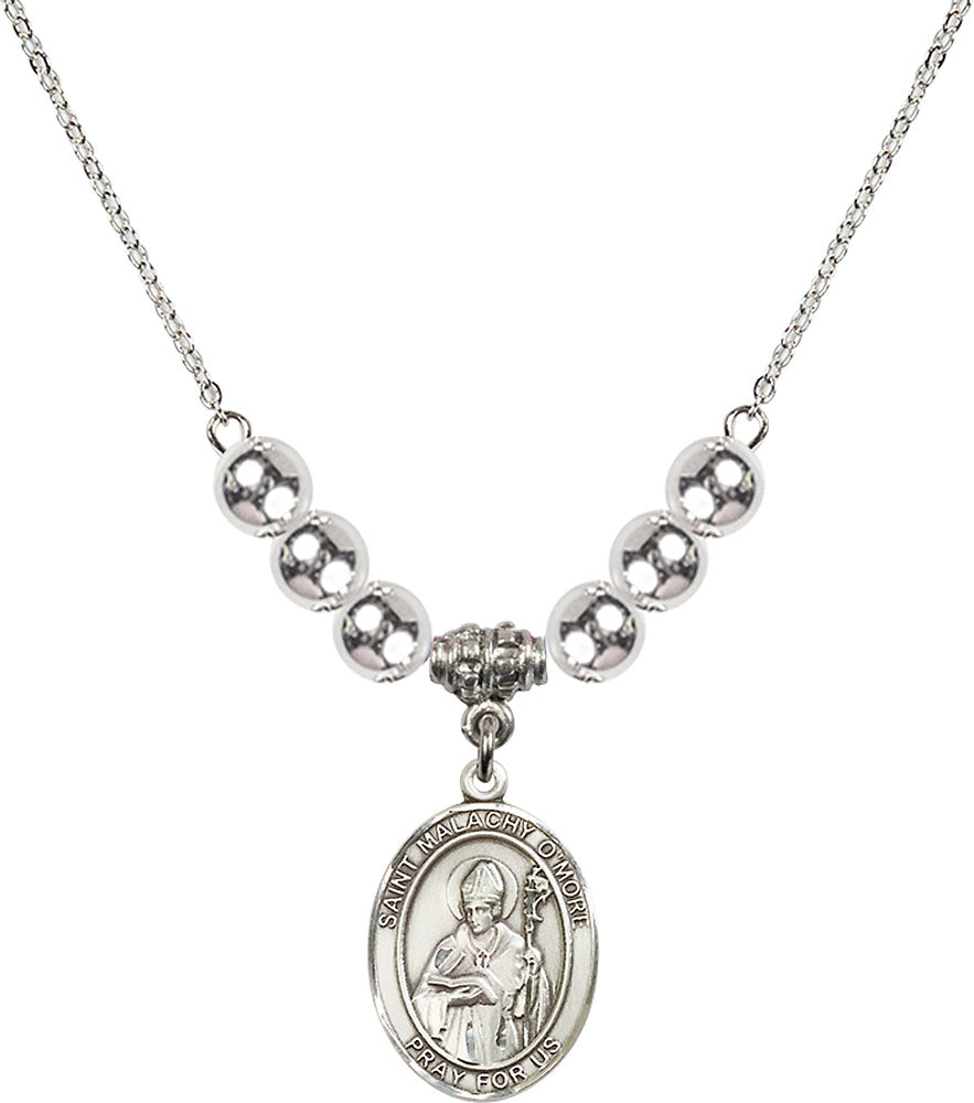 Sterling Silver Saint Malachy O'More Birthstone Necklace with Sterling Silver Beads - 8316