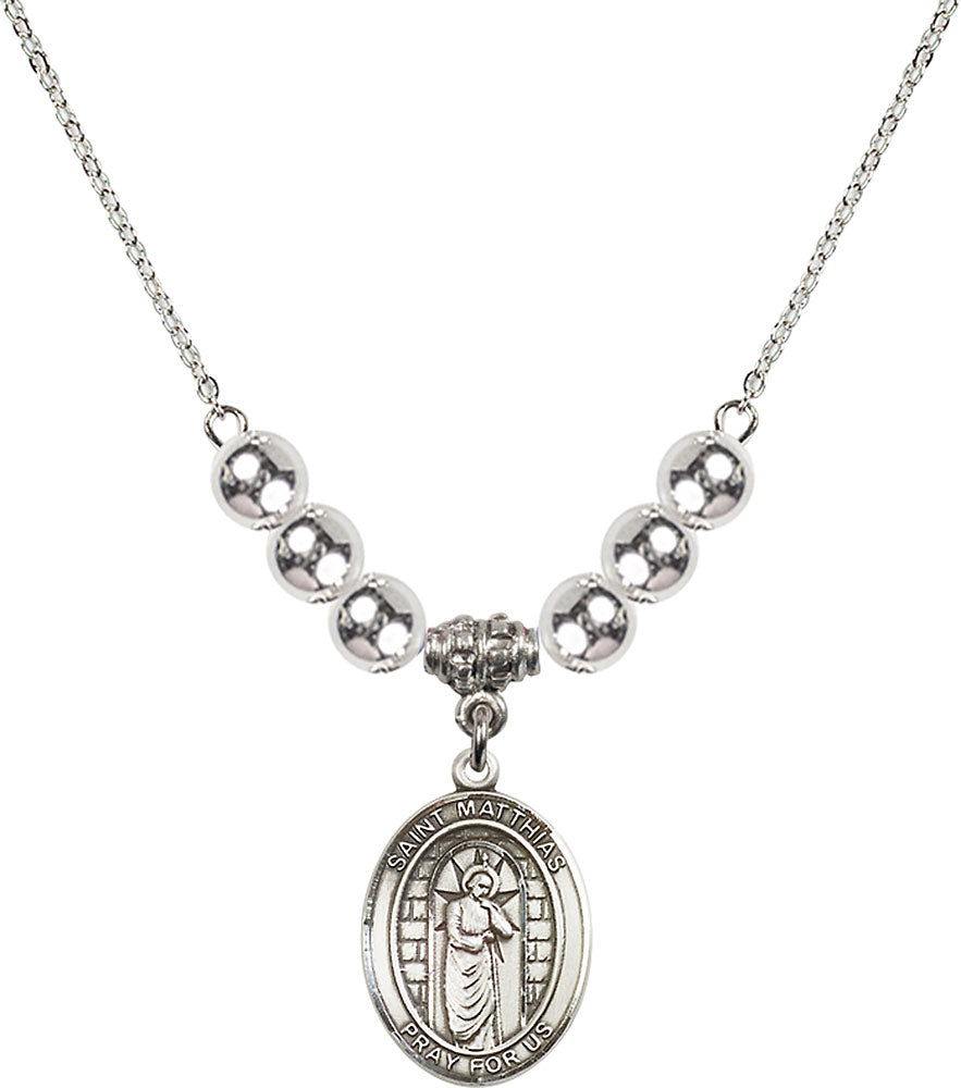 Sterling Silver Saint Matthias the Apostle Birthstone Necklace with Sterling Silver Beads - 8331